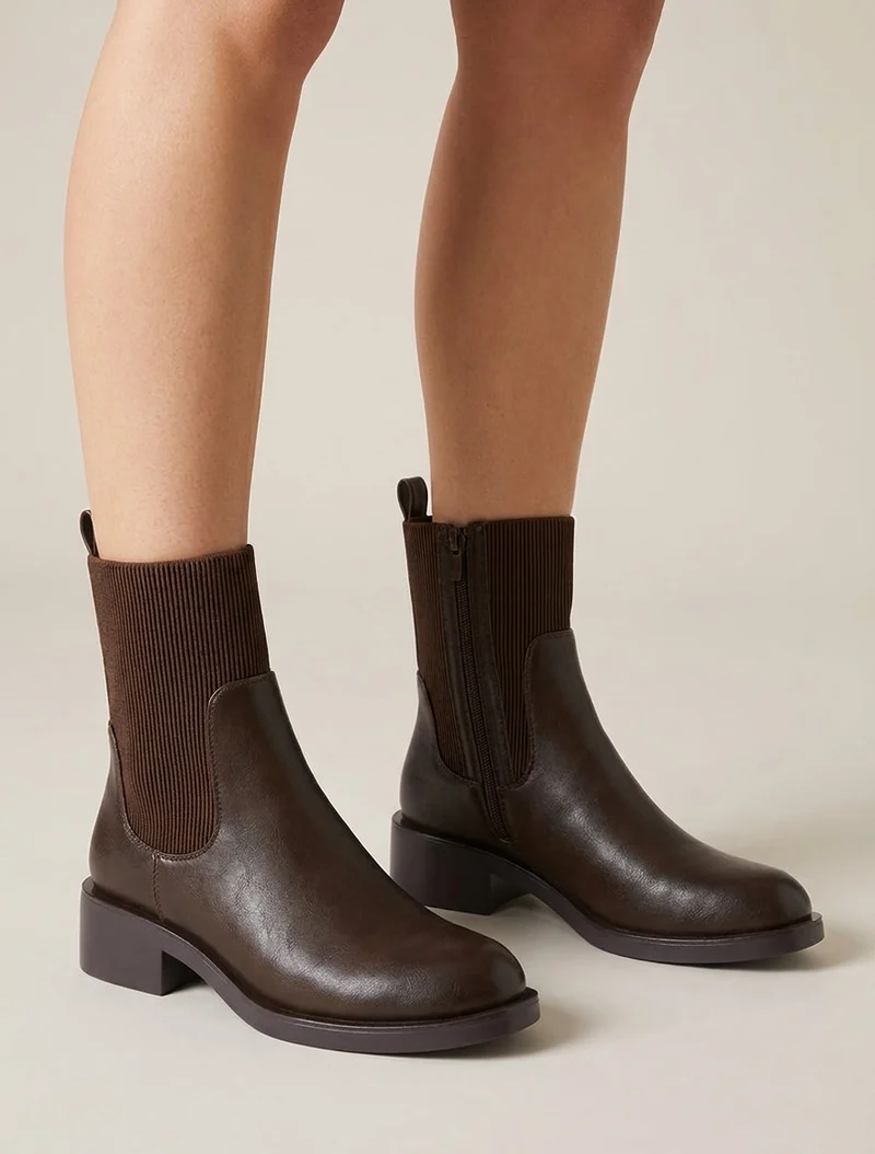Bottines élastiquées en simili - Chocolat