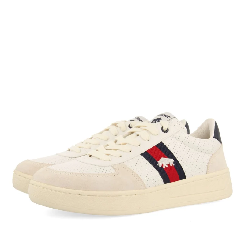 WHITE SNEAKERS WITH RED AND NAVY BLUE ACCENTS FOR MEN BARTOW