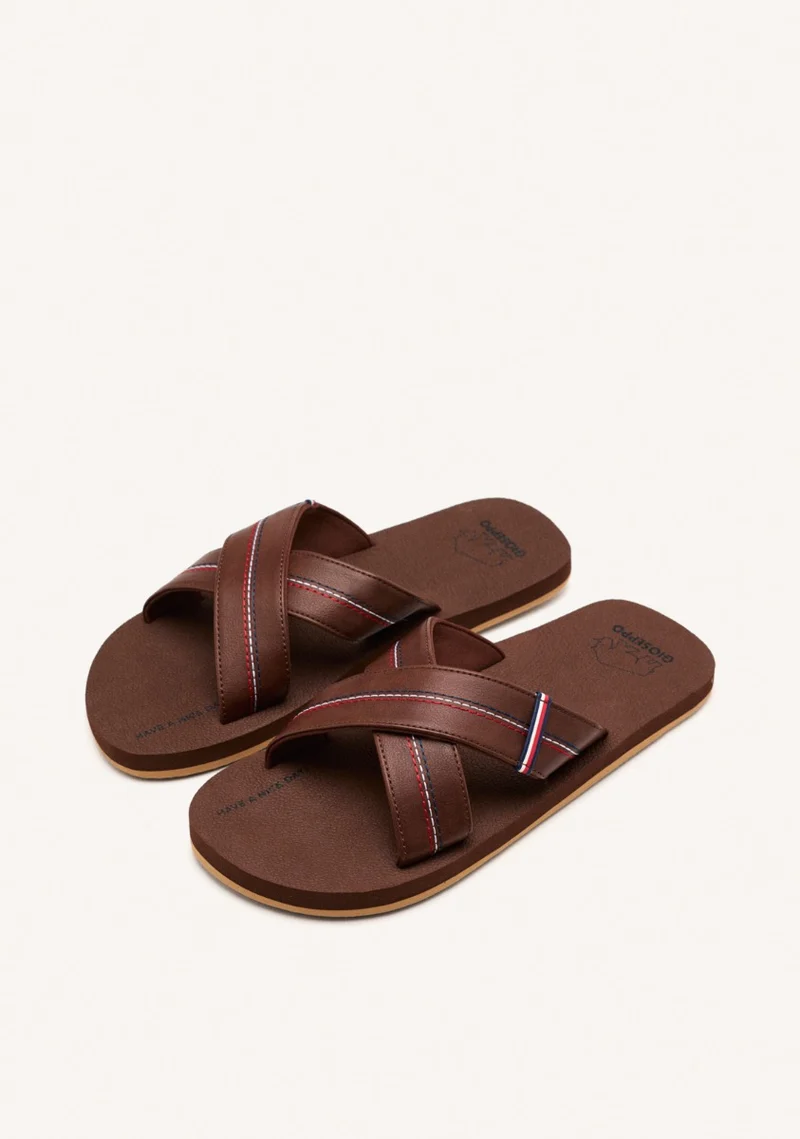 BROWN SANDALS WITH CROSS STRAP AND COLOR DETAILS FOR MEN ELKTON