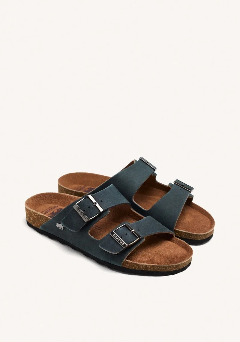 BLACK LEATHER SANDALS WITH BIO SOLE FOR MEN VIZZINI