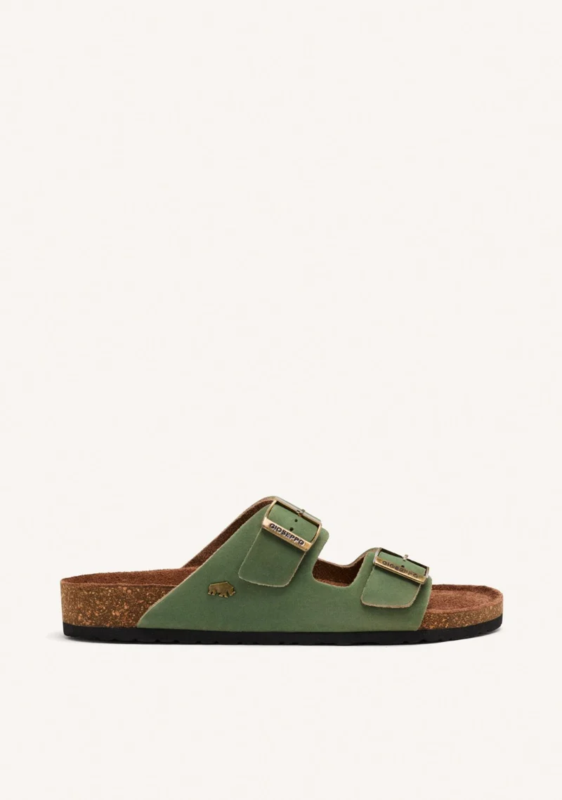 KHAKI LEATHER BIO SOLE SANDALS FOR MEN VIZZINI