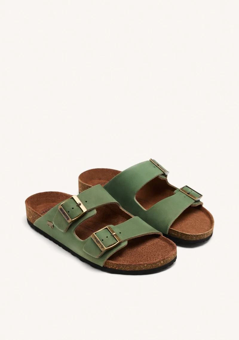 KHAKI LEATHER BIO SOLE SANDALS FOR MEN VIZZINI