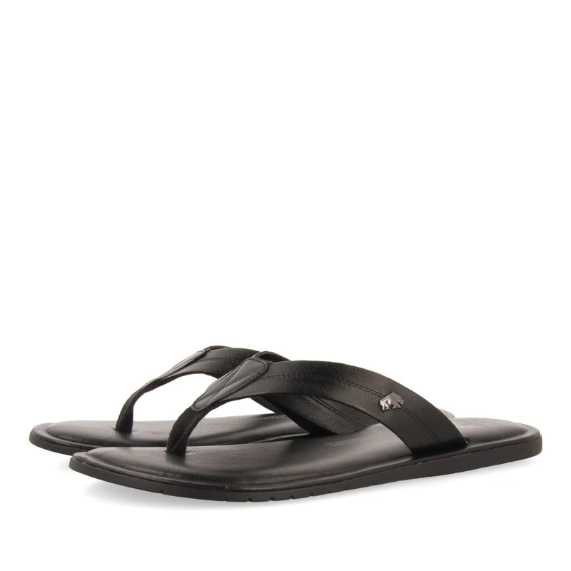 BLACK LEATHER FLIP-FLOPS FOR MEN WASCO