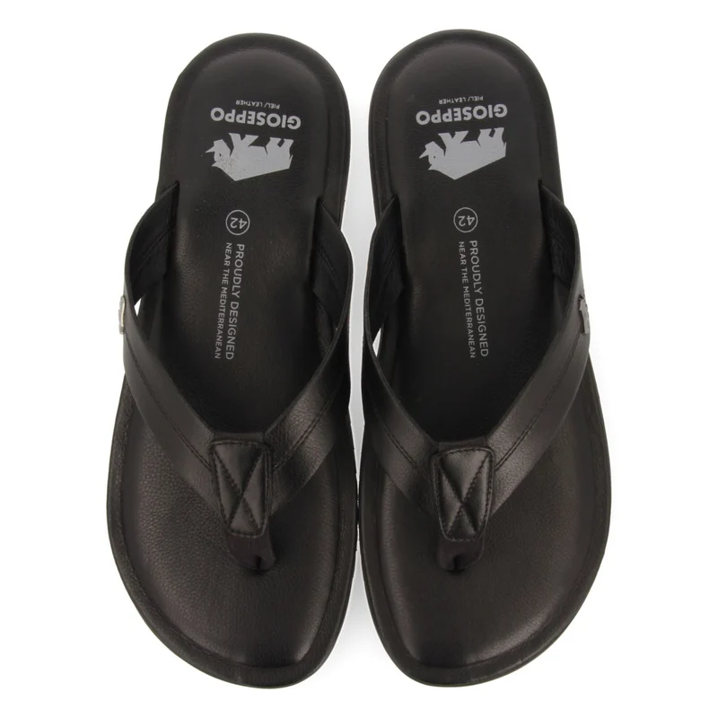 BLACK LEATHER FLIP-FLOPS FOR MEN WASCO