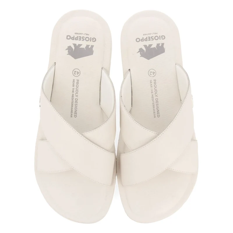 WHITE LEATHER SANDALS WITH CROSS STRAP FOR MEN OROSH