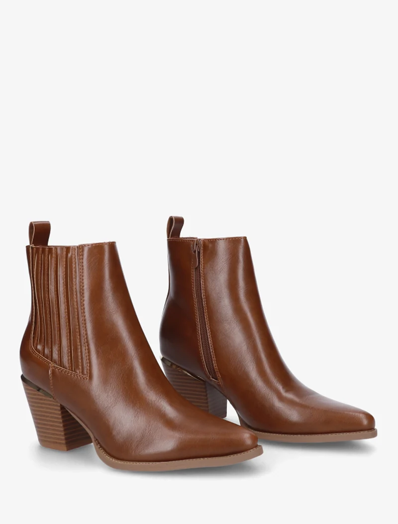 Bottines en simili style santiags - Camel