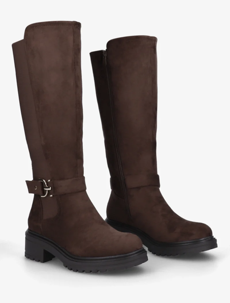 Bottes classiques élastiquées en suédine - Chocolat