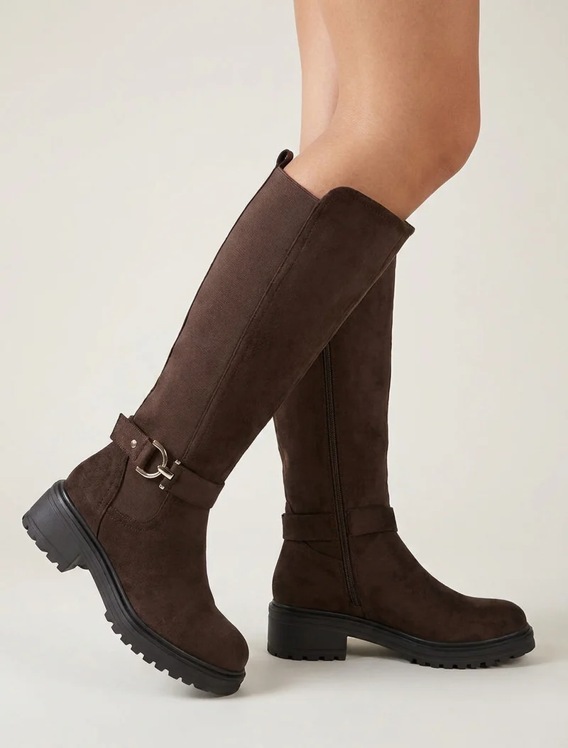 Bottes classiques élastiquées en suédine - Chocolat