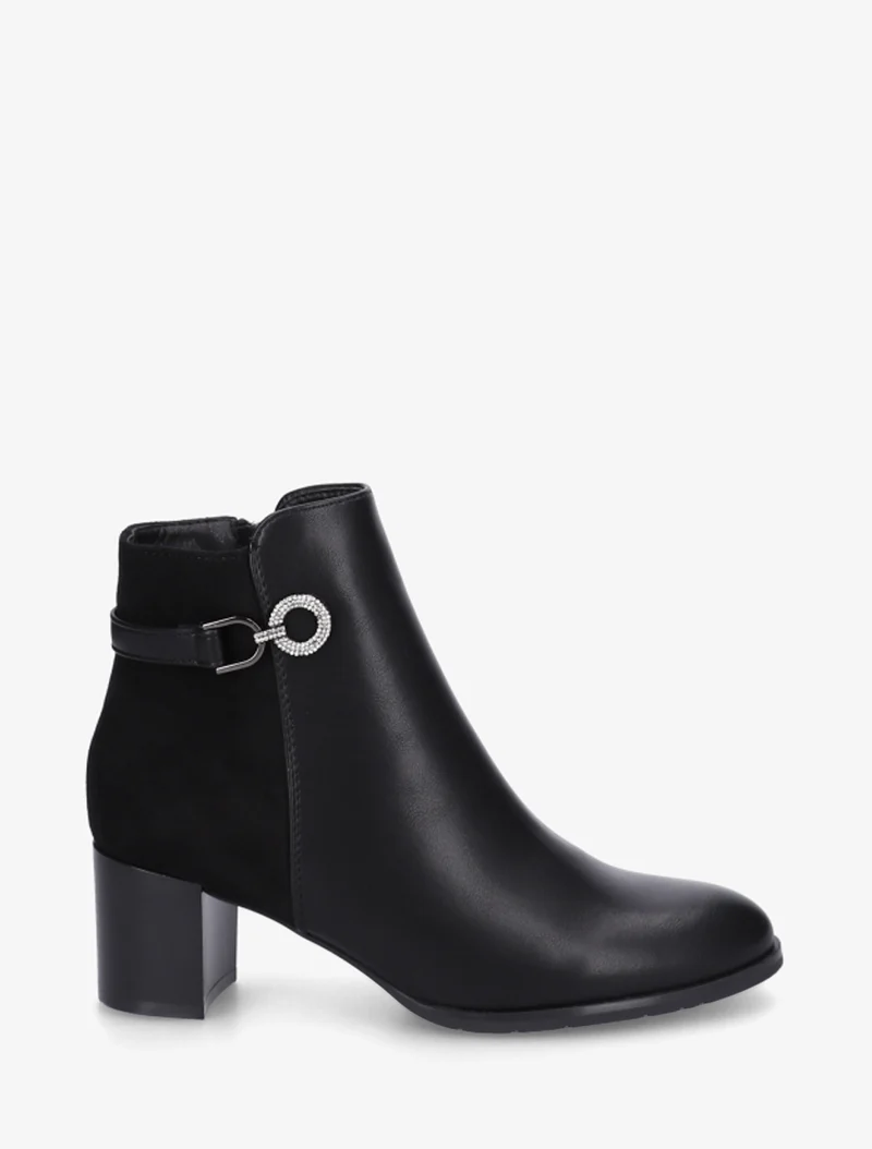 Bottines bimatière à boucle strassée - Noir