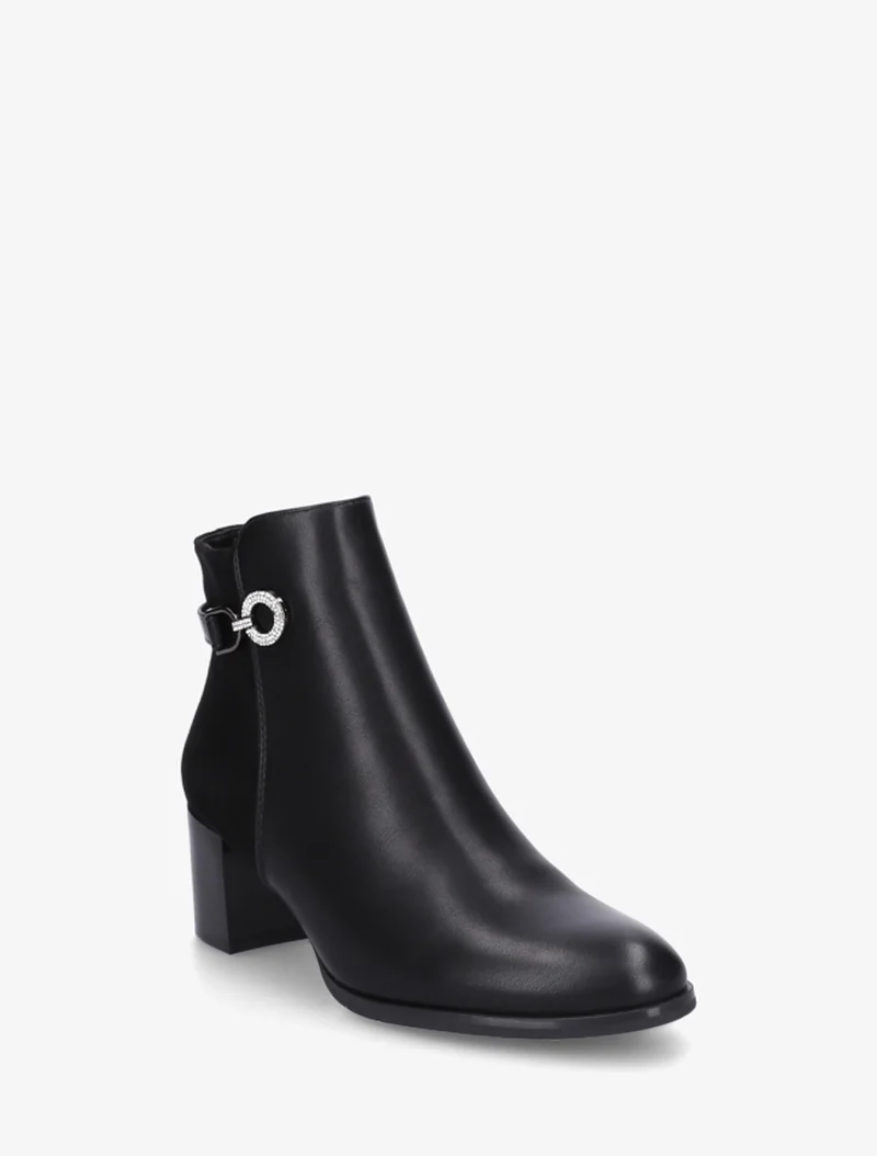 Bottines bimatière à boucle strassée - Noir