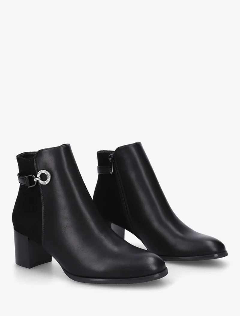Bottines bimatière à boucle strassée - Noir