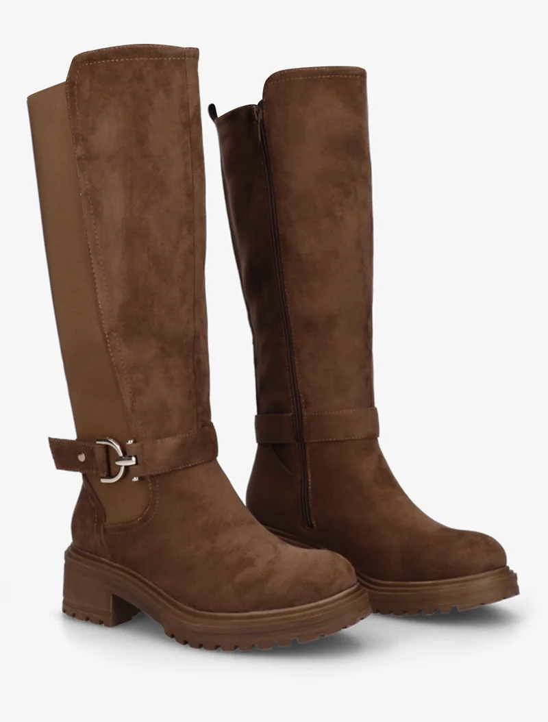 Bottes classiques élastiquées en suédine - Marron