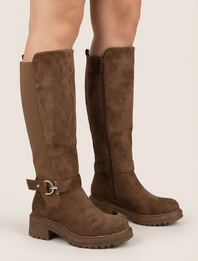 Bottes classiques élastiquées en suédine - Marron