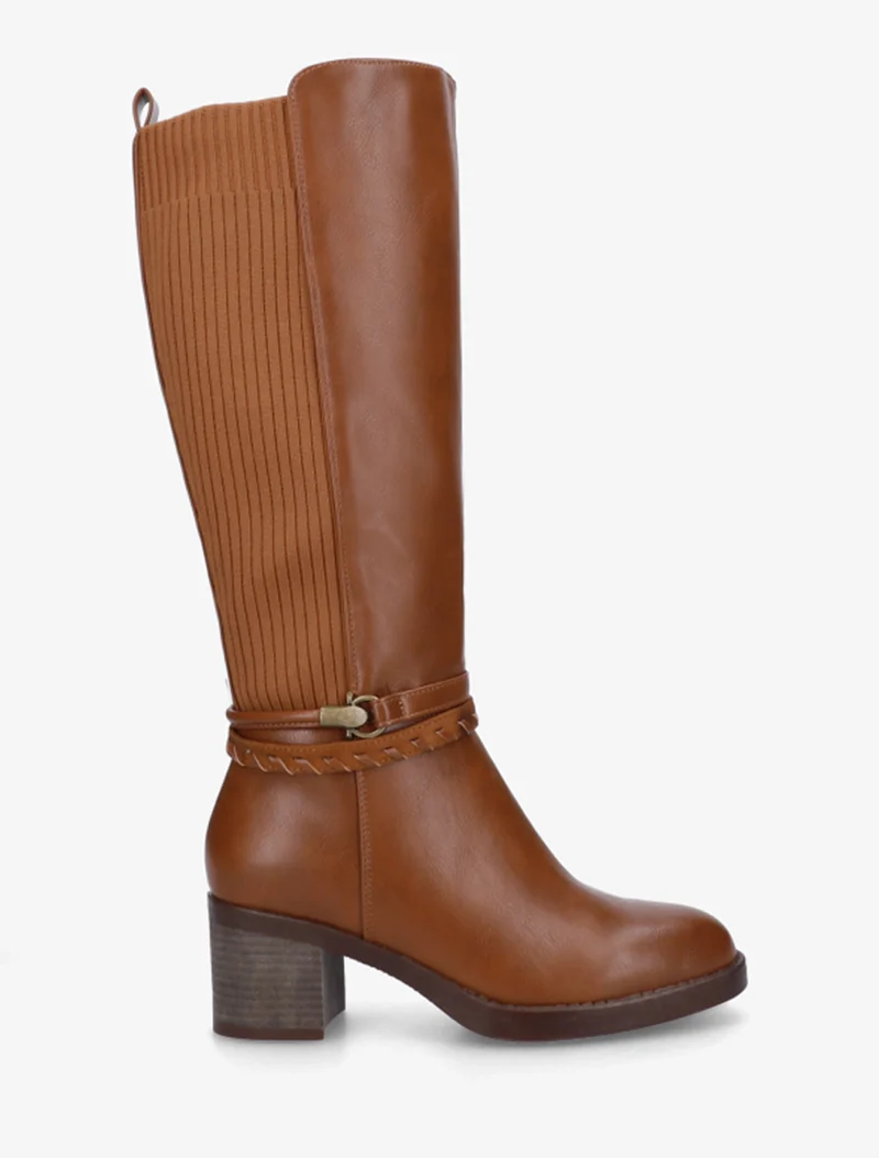 Bottes en simili à sangles fantaisies - Camel