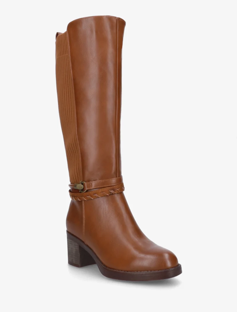 Bottes en simili à sangles fantaisies - Camel