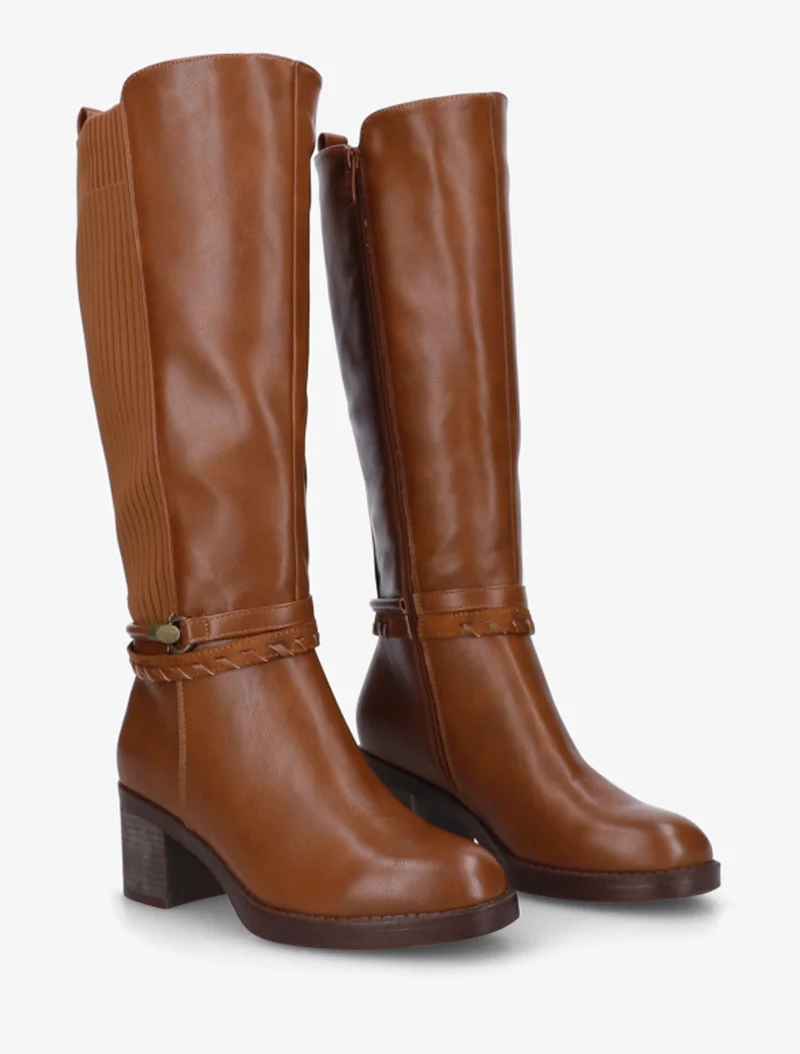 Bottes en simili à sangles fantaisies - Camel