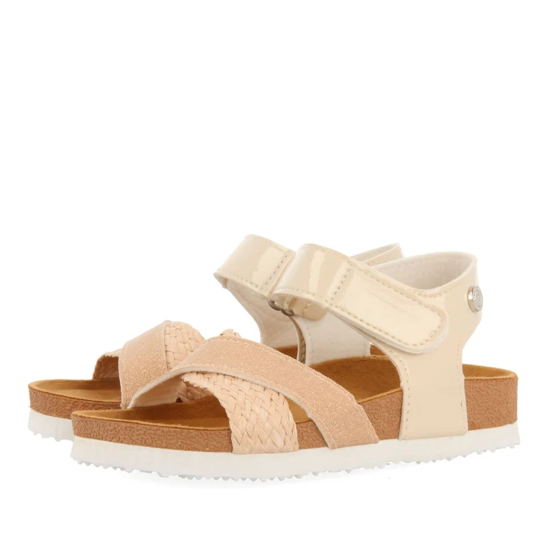 NUDE COLOR BIO SOLE FLIP-FLOPS WITH GLITTER AND RAFFIA BRAIDING FOR GIRLS AND BOYS BIVONA