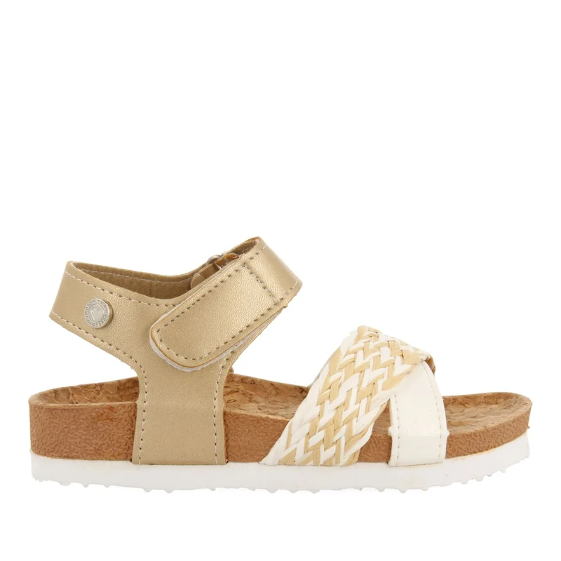 WHITE AND GOLDEN BIO SOLE SANDALS WITH RAFFIA BRAIDING FOR GIRLS AND BOYS BRATAJ