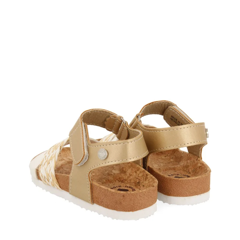 WHITE AND GOLDEN BIO SOLE SANDALS WITH RAFFIA BRAIDING FOR GIRLS AND BOYS BRATAJ