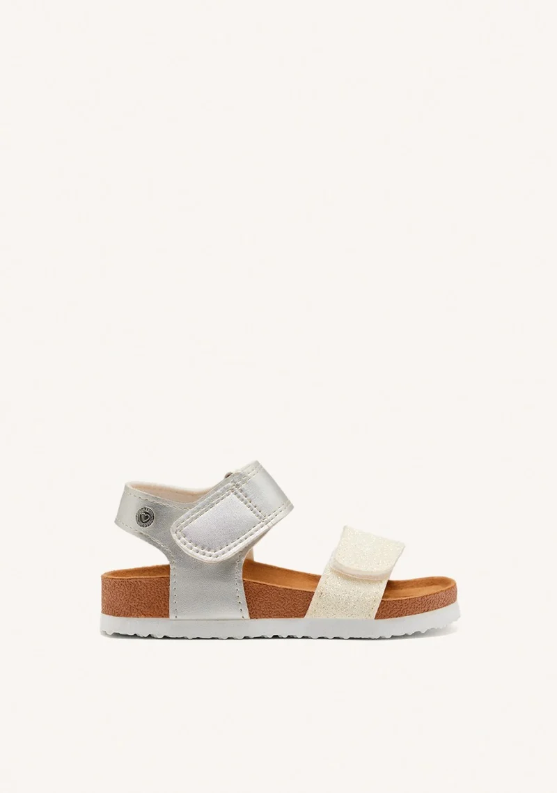 WHITE AND SILVER BIO SOLE FLIP-FLOPS WITH GLITTER FOR GIRL AND BOY ANGWING