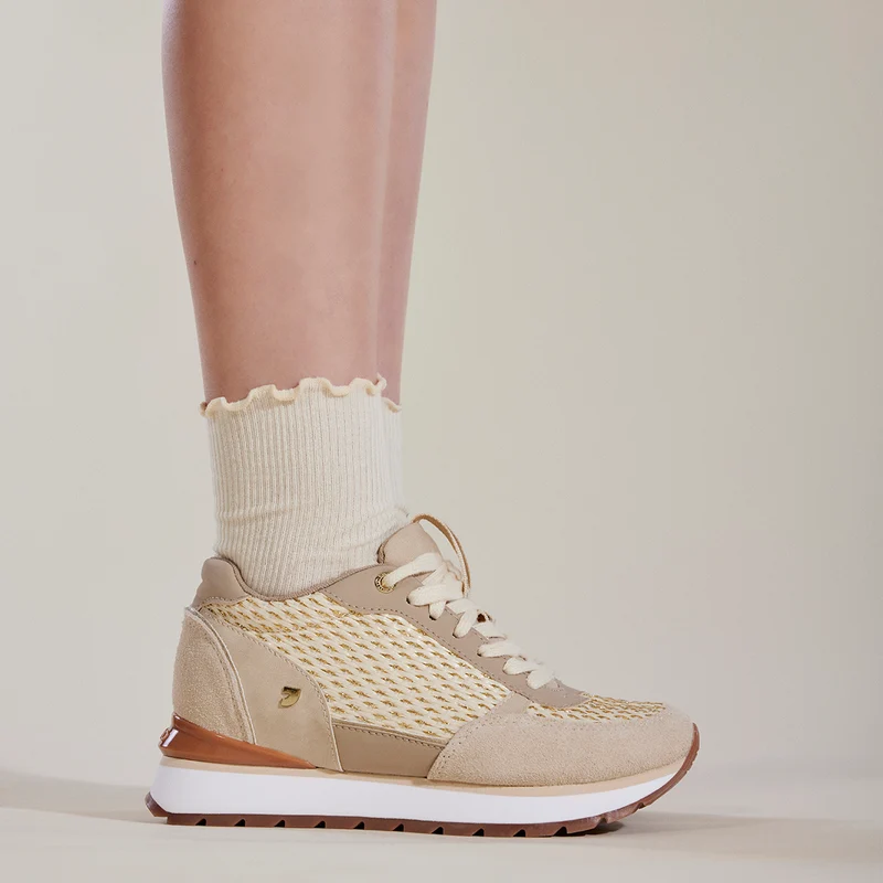 GOLDEN SNEAKERS WITH INTERNAL WEDGE AND BRAIDED DETAILS FOR WOMEN HEKAL