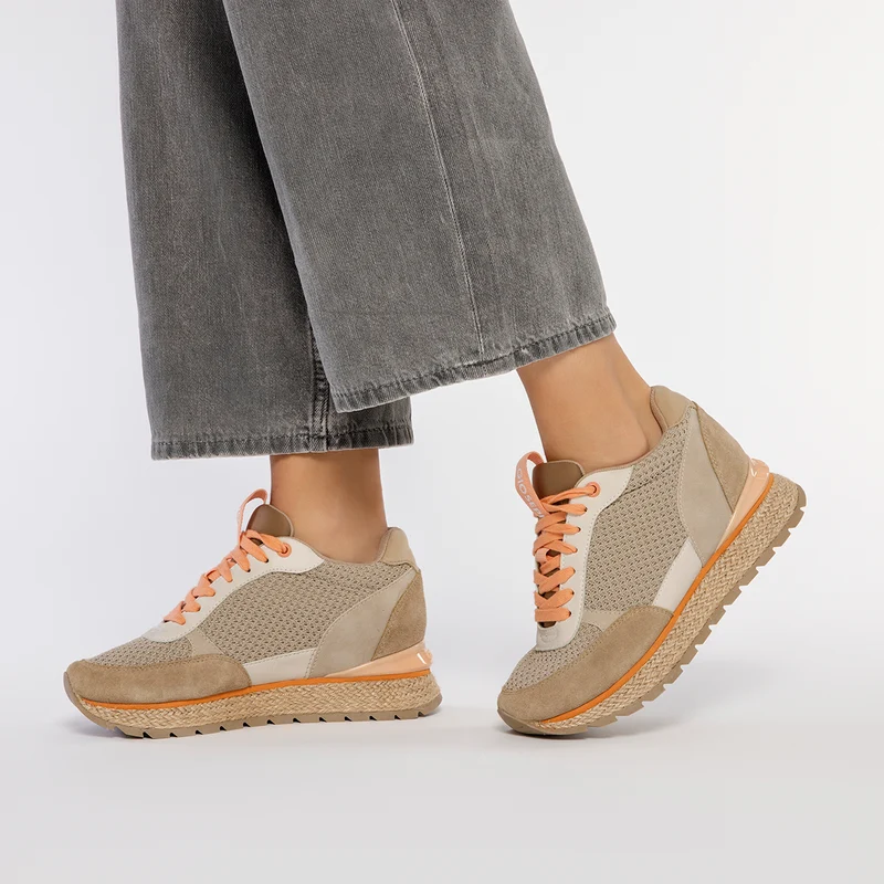 BEIGE MEDITERRANEAN STYLE SNEAKERS WITH INTERNAL WEDGE FOR WOMEN KAJAN