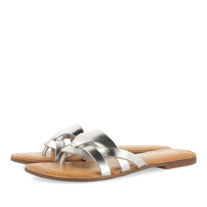 SILVER LEATHER SANDALS WITH STRAPS FOR WOMEN CAYUSE