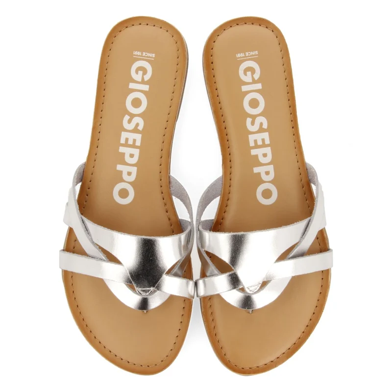 SILVER LEATHER SANDALS WITH STRAPS FOR WOMEN CAYUSE