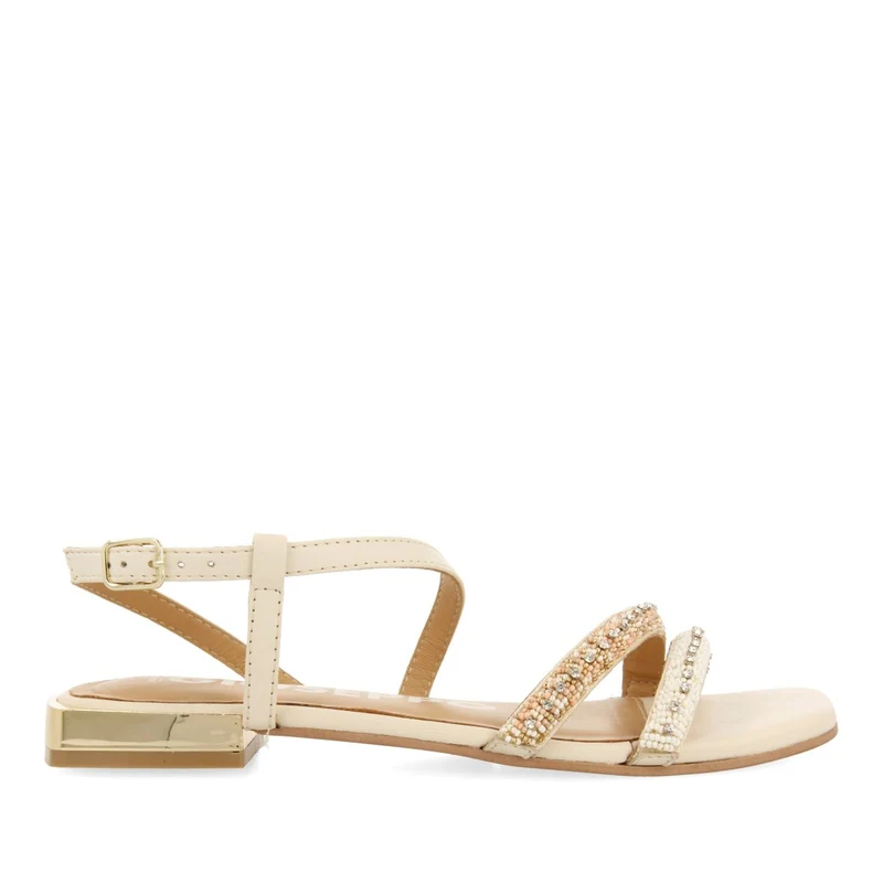 OFF-WHITE LEATHER SANDALS WITH STONES FOR WOMEN LANDKEY