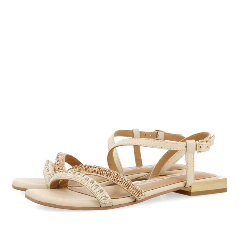 OFF-WHITE LEATHER SANDALS WITH STONES FOR WOMEN LANDKEY