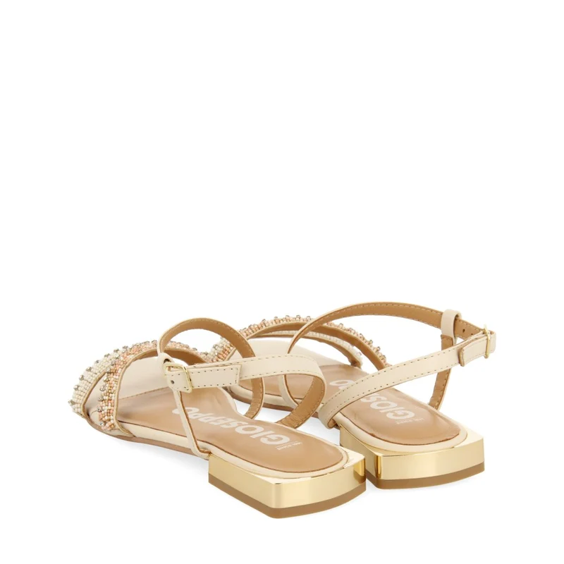 OFF-WHITE LEATHER SANDALS WITH STONES FOR WOMEN LANDKEY
