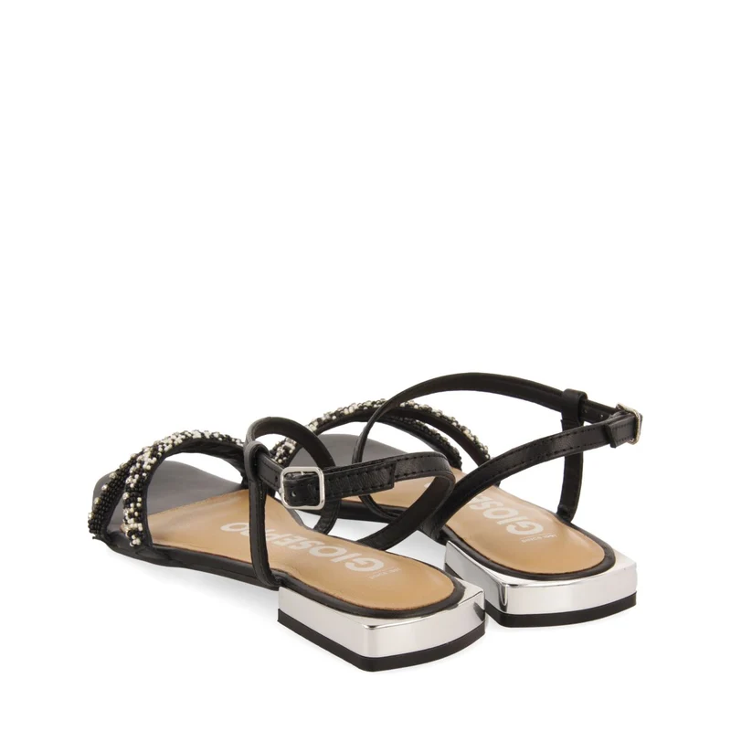 BLACK LEATHER SANDALS WITH STONES FOR WOMEN LANDKEY