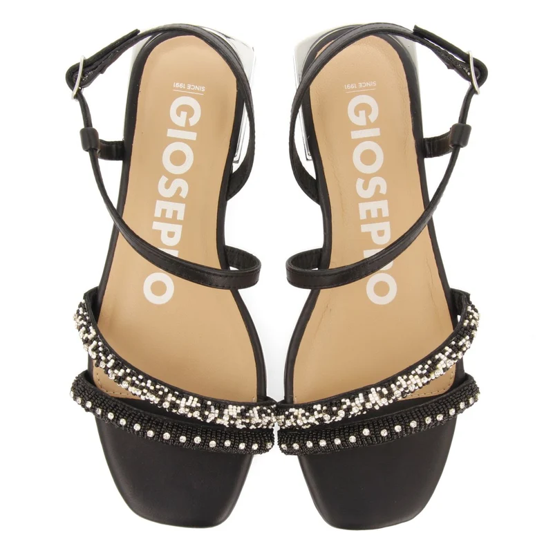 BLACK LEATHER SANDALS WITH STONES FOR WOMEN LANDKEY