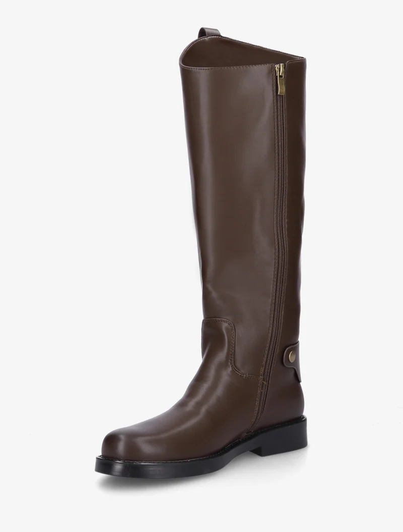 Bottes en simili à bout rond - Marron