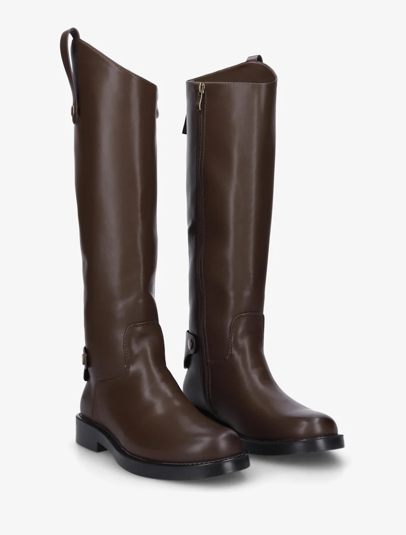 Bottes en simili à bout rond - Marron