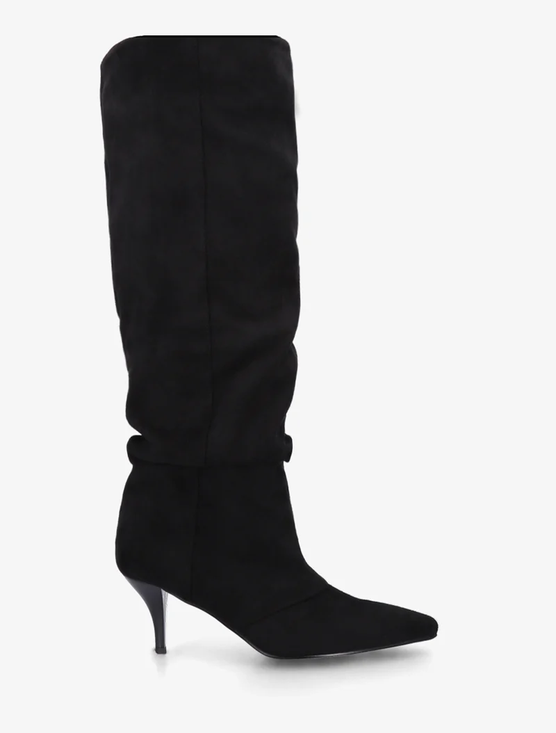 Bottes en suédine effet froncé à bouts pointus - Noir
