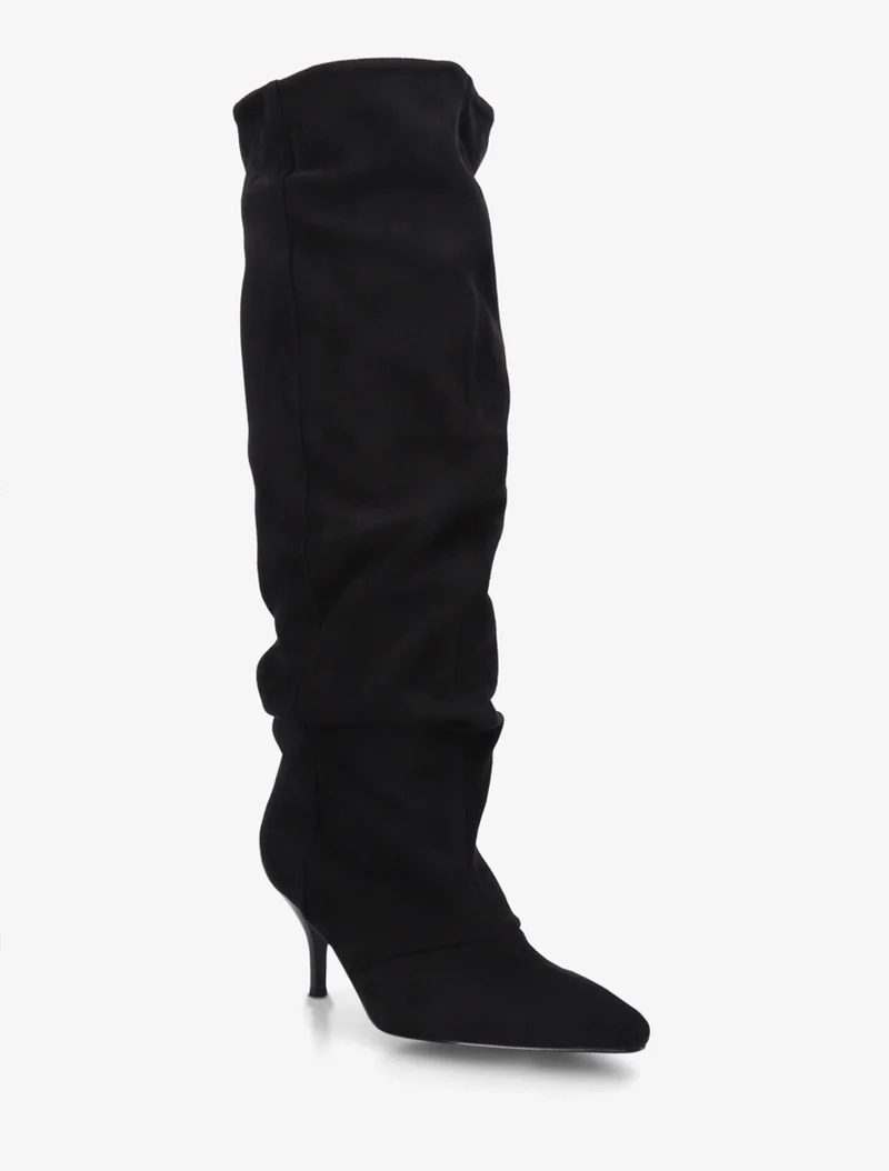 Bottes en suédine effet froncé à bouts pointus - Noir