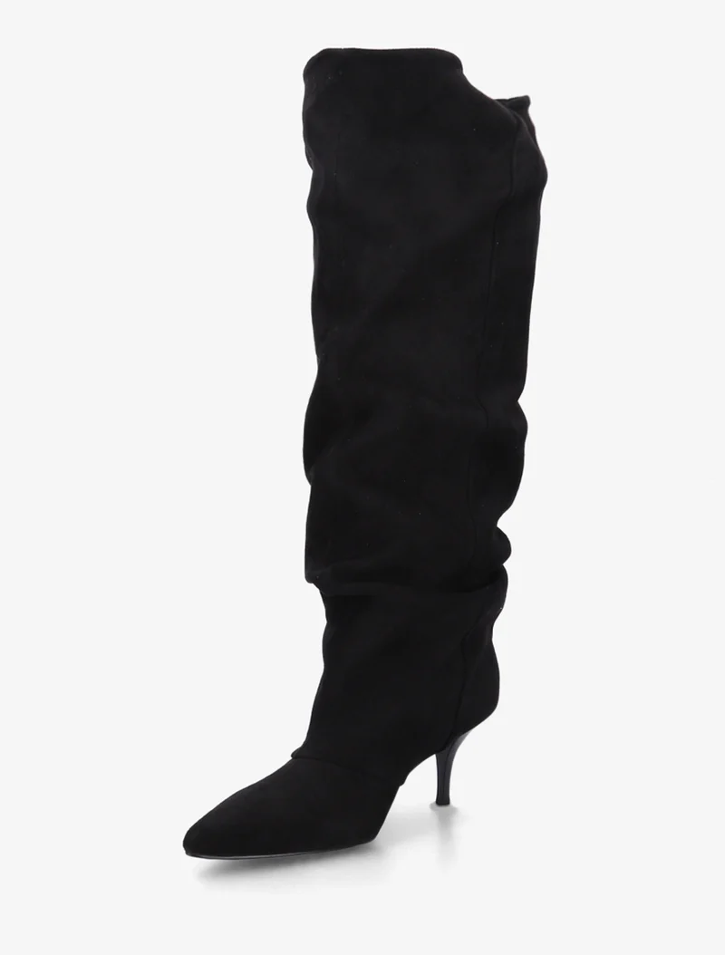 Bottes en suédine effet froncé à bouts pointus - Noir