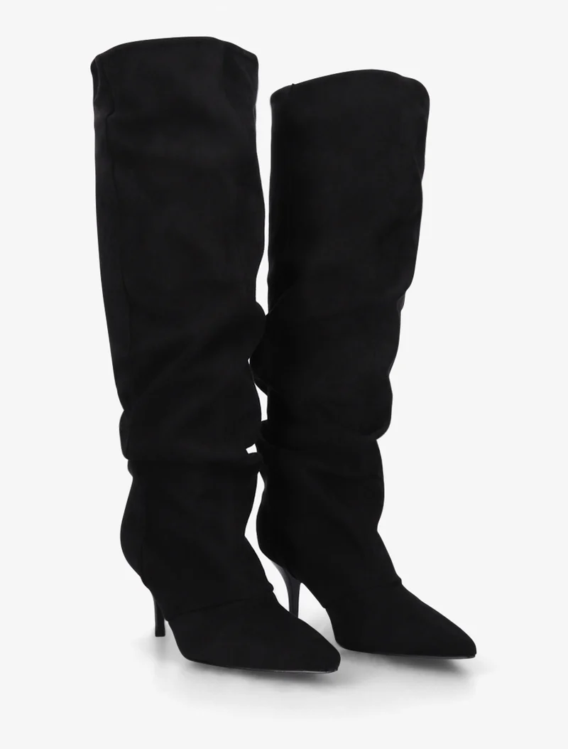 Bottes en suédine effet froncé à bouts pointus - Noir