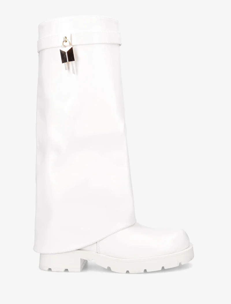 Bottes en simili à revers et bijou cadenas - Blanc