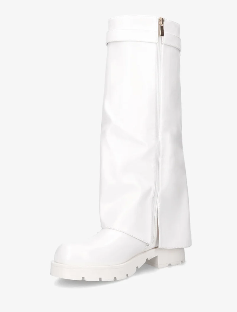 Bottes en simili à revers et bijou cadenas - Blanc