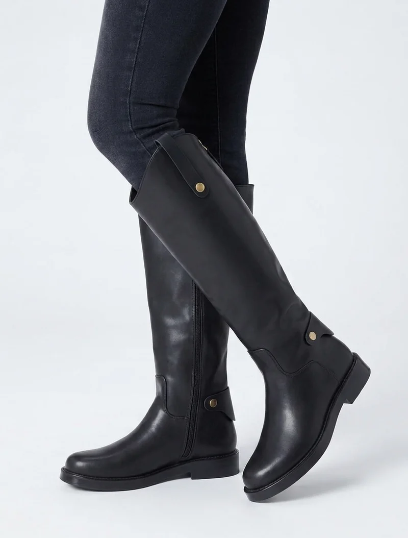 Bottes en simili à bout rond - Noir