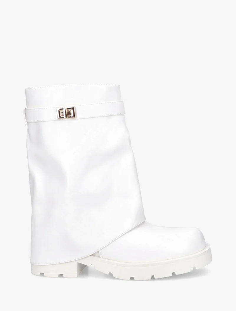 Bottines renversées à sangle et bijou - Blanc