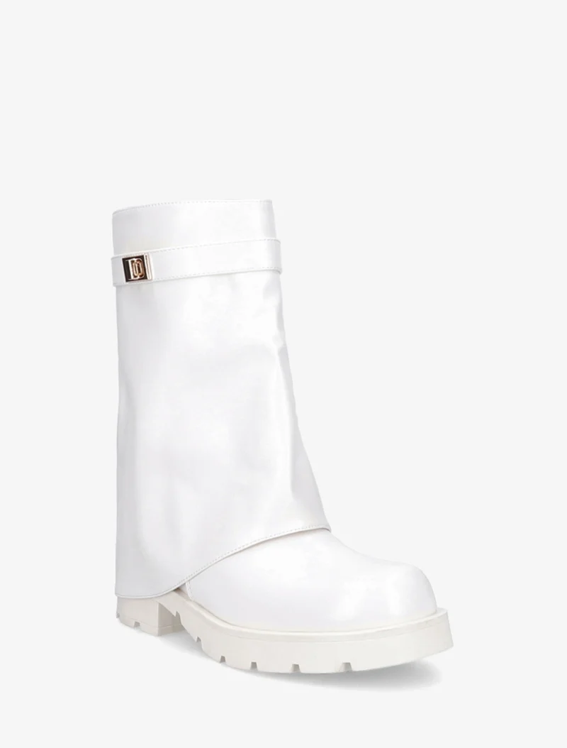 Bottines renversées à sangle et bijou - Blanc