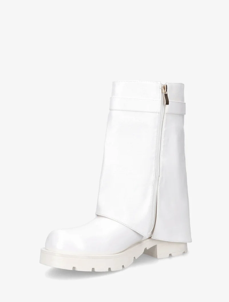 Bottines renversées à sangle et bijou - Blanc