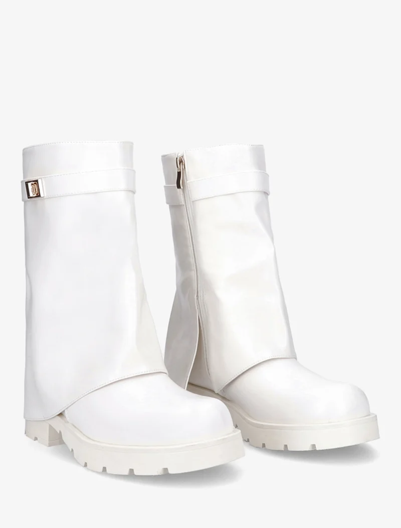 Bottines renversées à sangle et bijou - Blanc