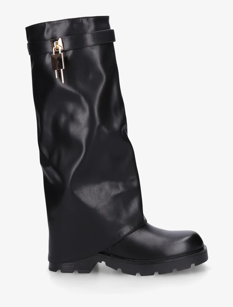 Bottes en simili à revers et bijou cadenas - Noir