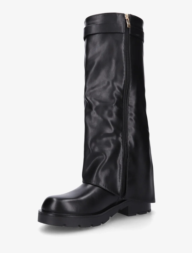 Bottes en simili à revers et bijou cadenas - Noir
