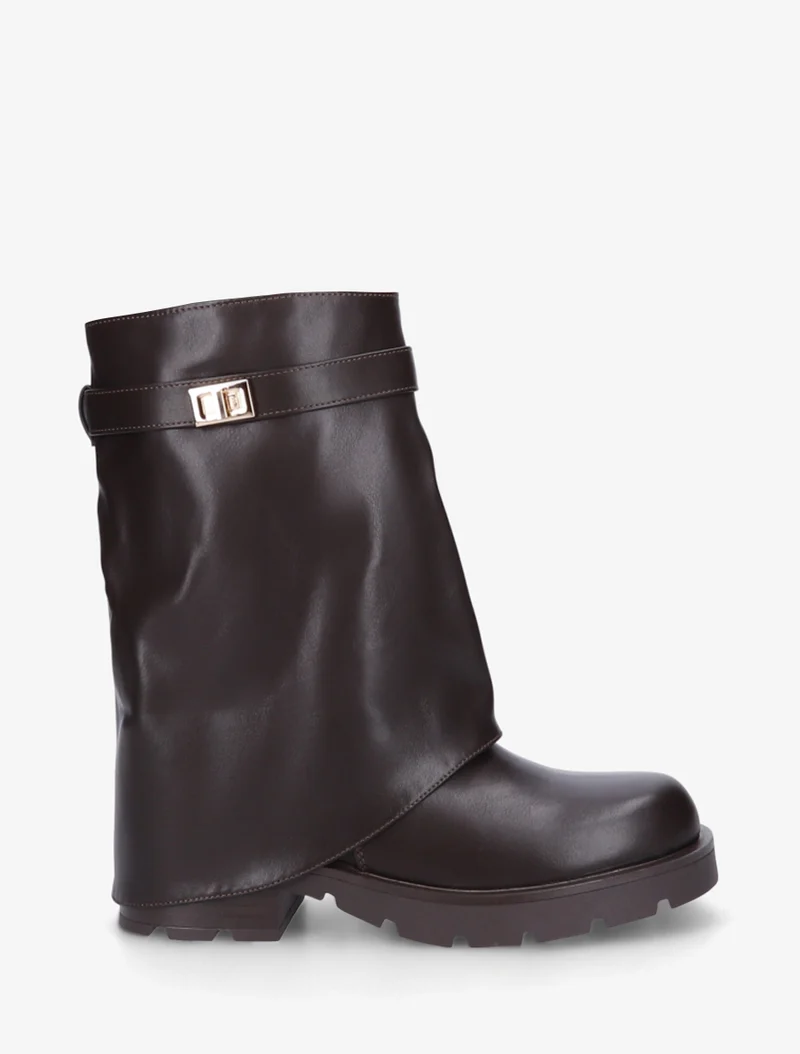 Bottines renversées à sangle et bijou - Chocolat