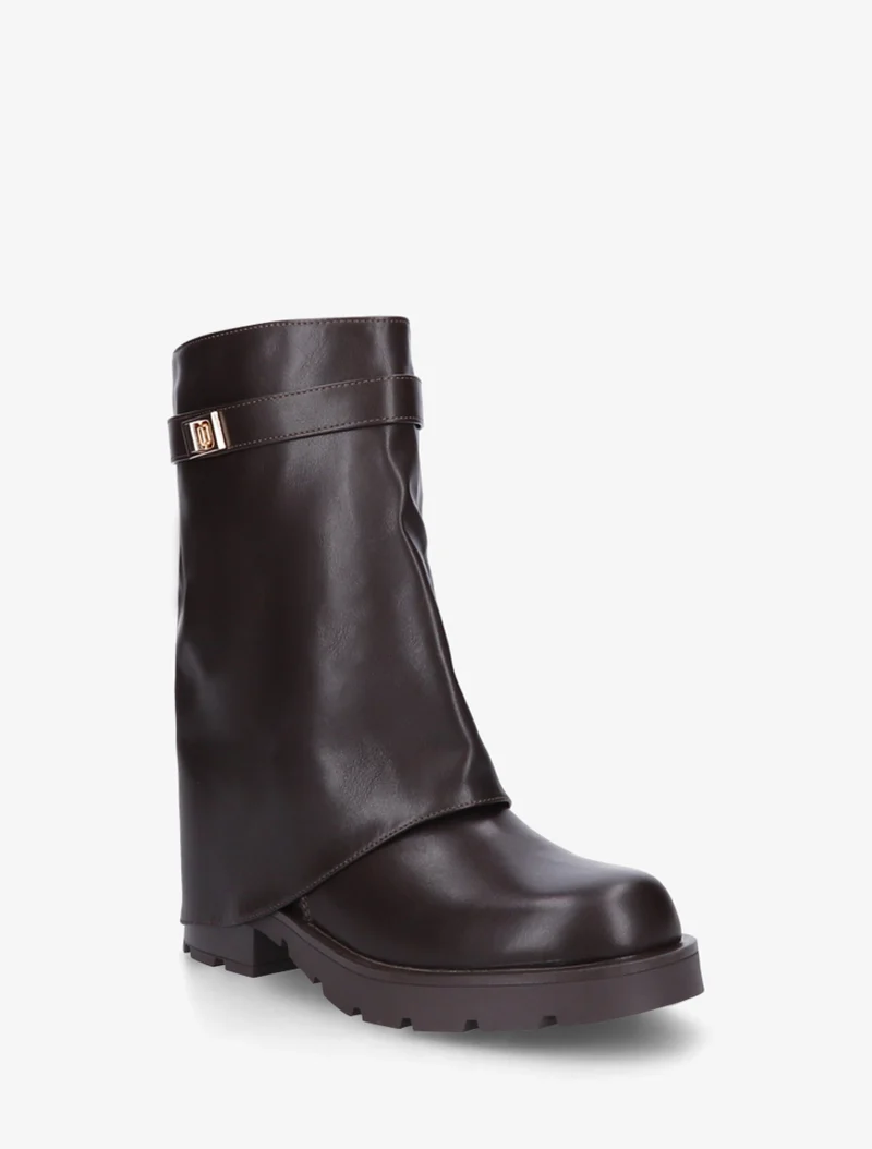 Bottines renversées à sangle et bijou - Chocolat